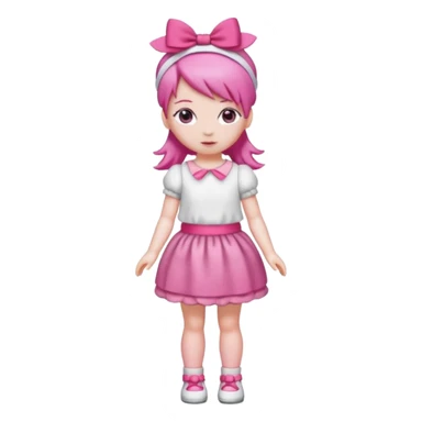 Isolated detaile illustration modern raspberry torte doll figurine full body with pink hair and a pink hairband standing sticker