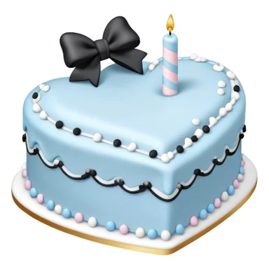 Pastel blue heart shaped birthday cake with black and white bows  sticker