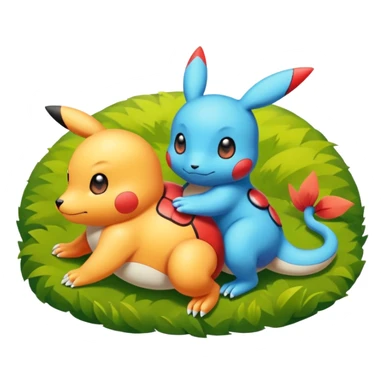 2 friendly pokemans one fell down and the other is helping the other get up  sticker