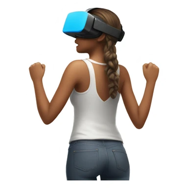 a girl winning a VR game facing the wall and showing her back sticker