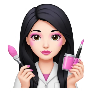 Pink Nail Tech with black long hair holding small acrylic brush sticker