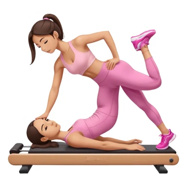 white brunette girl in light pink workout clothes doing a plank on a reformer sticker