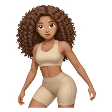 Create dream body girl with big glute and small waist and brown curly long hair with pastel beige gym clothes  sticker