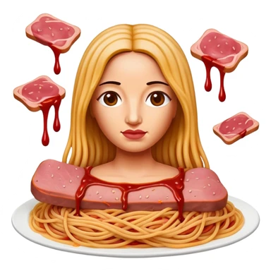 monalisa with SPAM meat melted pink dripping sauce spaghetti portrait sticker