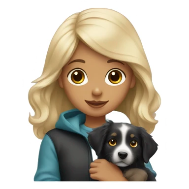 Blonde girl with black Australian shepherd puppy sticker