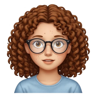 make a really curly hair, teen girl with glasses and late acne that looks like freckles sticker