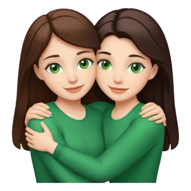 A brunette sister with green eyes and a brunette sister with green eyes in different clothes together hugging sticker