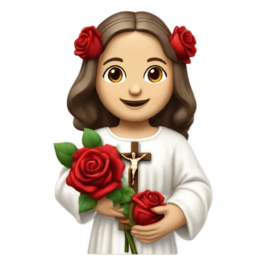 Sainte Therese de Lisieux avec petit sourire complice portant un bouquet de Roses rouges et un crucifix avec Jésus visible sur le crucifix vrai visage de Sainte Thérèse de Lisieux française vue de 3/4 sticker