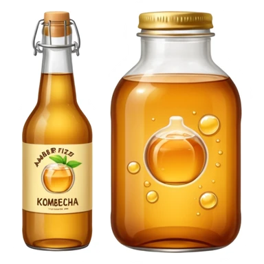 amber fizzy kombucha in glass bottle sticker