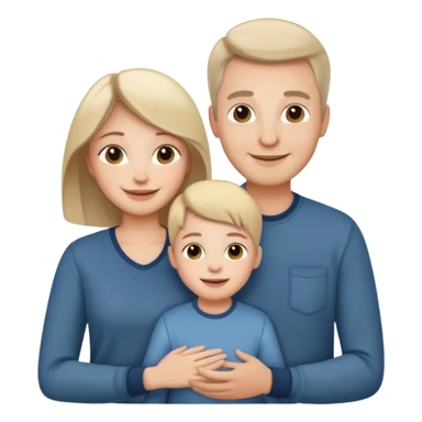 white family emoji: mother, father, and child together, smiling, warm, casual modern clothes sticker