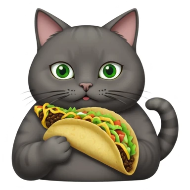 Fat dark gray cat with green eyes eating a taco  sticker