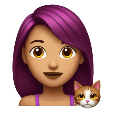 chica con pelo marron y moradas con un gato sticker