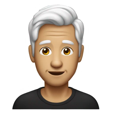 Man with big nose and big forehad in black rshirt with little amount of fadet white hair sticker