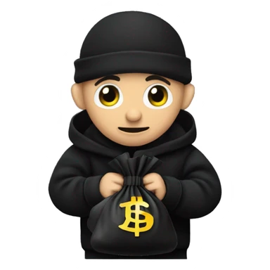 Thief wearing all black clothes stealing a money bag with the words Top Tier embroidered on it sticker