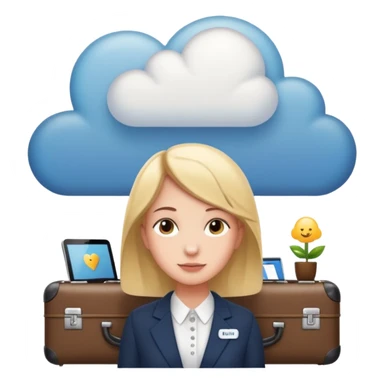 A thinking person with a thought cloud showing a modern hotel reception — front desk, receptionist, suitcases, cozy lighting. Cute emoji style, soft and clean.
 sticker