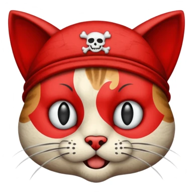 Vintage 1930s cartoon style emoji, cat, pirate aesthetic, thick black outlines, rubber hose animation style, monochrome with red accents, grainy paper texture, white background --v 6.0 sticker