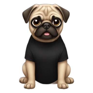 pug wearing a black t-shirt sticker