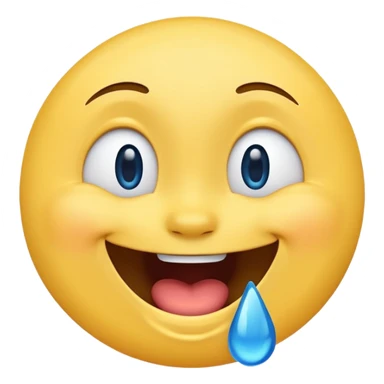 Emoji, yellow round laughing tilted ahead face with blue tears of fun sticker