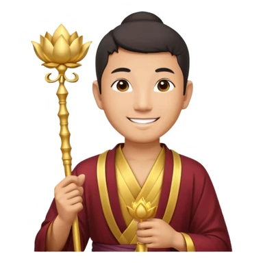 asian man, scepter, buddhism, lotus sticker