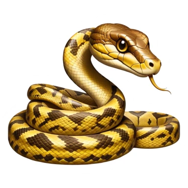 cinematic-python-realistic-full-body-coiled-emoji,-thick-scaled-body-looped-tightly,-intricate-brown-and-gold-patterned-scales-reflecting-light,-head-tilted-dramatically,-slitted-eyes-staring-calmly,-simplified-yet-realistic-focused-feature sticker