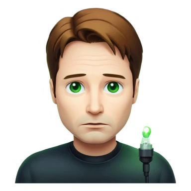 Mulder from the x-files is looking very very worried (not trusting anyone today). A transparent green beam of light from a UFO illuminates him. sticker