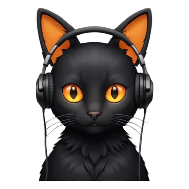 black cat with small ears with headphones sticker