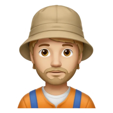 Romanian brown blond ish hair male, 30 yrs old, a little bit of facial hair, bucket hat on the head sticker