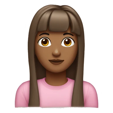 27 years old girl, brown long air with curtain bangs, brown eyes, clear skin, pink tshirt  sticker