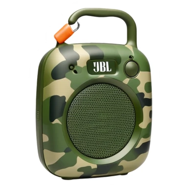 Minimalist JBL Clip 4 speaker with classic green army camouflage pattern, iOS emoji style sticker
