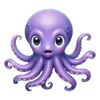 Cinematic Cute Baby Octopus Portrait Emoji, Head tilted slightly in a curious and endearing way, featuring a smooth, rounded light blue-purple body with enormous, sparkling eyes filled with warmth and innocence, delicate tentacles curling playfully, Simplified yet irresistibly adorable features, highly detailed, glowing with a soft, dreamy marine glow, high shine, affectionate and gentle, stylized with a touch of whimsical deep-sea charm, soft glowing outline, capturing the essence of a tiny, inquisitive octopus that looks ready to gently drift into your heart! sticker