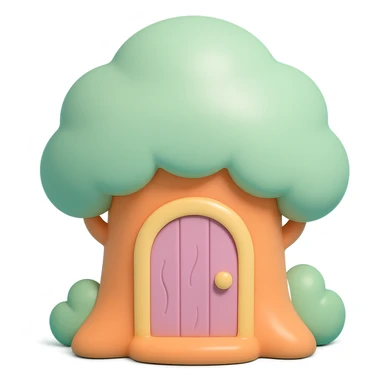 wooden door embedded in a tree, secret forest hideout vibe, vinyl figure style sticker