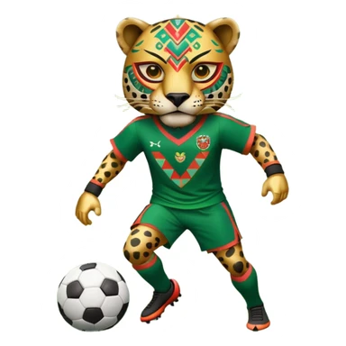 jaguar mexicano con vestimenta azteca que juega futbol sticker