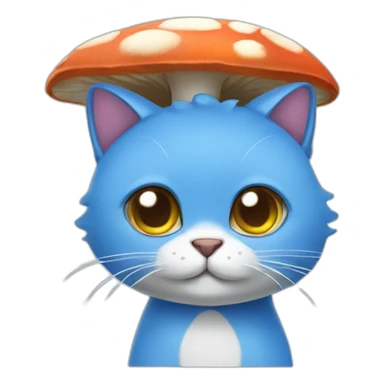 Blue Cat wearing a mushroom cap sticker