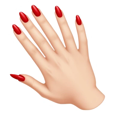 A woman's hand with red nail polish sticker