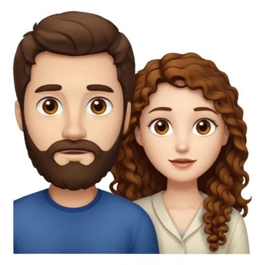 Criar Casal - Homem branco de cabelo liso e olhos marrom, com barba e mulher de pele branca cabelo cacheado marrom longo e olhos mel sticker