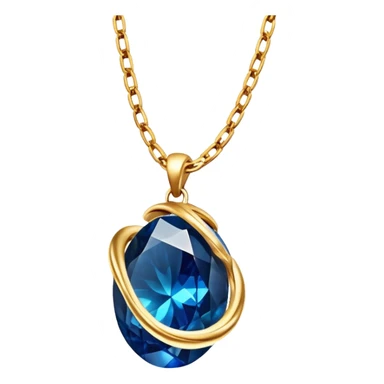 gold chain floating in midair with a glowing deep blue stone, swirling veins, shimmering like liquid gold, magical aura sticker