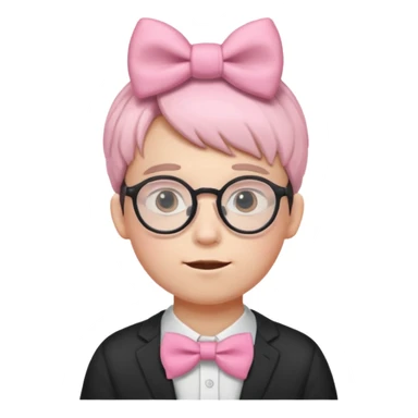 Round Nerdy specs boy  emoji with pink bow on head sticker