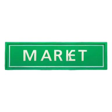 Street sign that says MARKET in blue with green bandana sticker