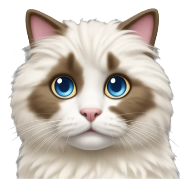 cat with blue eyes, white fur on the belly and eyes and beige fur on the rest of the body accompanied by brown stripes, half black half pink snout sticker