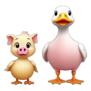 A duck standing with a pig sticker