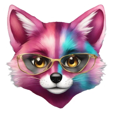 Pink magenta burgundy maroon cyan beige gray fox black stripes wearing gold jewellery gold piercings gold ear piercing gold nose piercing vintage watercolour tie dye black raven wings sticker