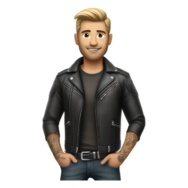 3d photo Realistic handsome tattooed man's biker leathers  sticker