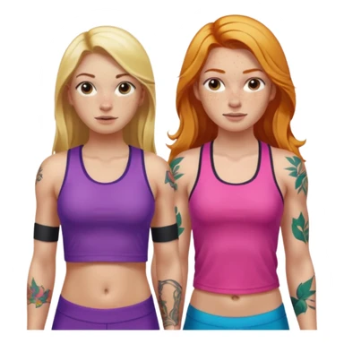girl with long blonde hair and tattoos next to an athletic ginger girl colorful clothes sticker