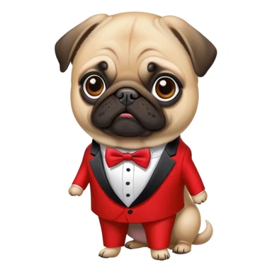 pug dog wearing a vermillion tuxedo sticker