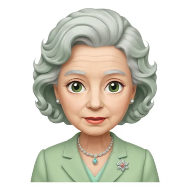 Queen Elizabeth with grey hair and waves in pastel green clothes sticker