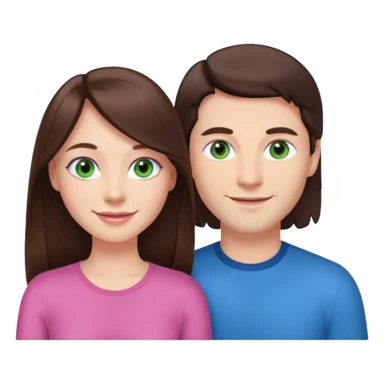 pink polaroid photo of a couple thats white with long brunette hair blue eyes and a white guy with short brunette hair and green eyes sticker