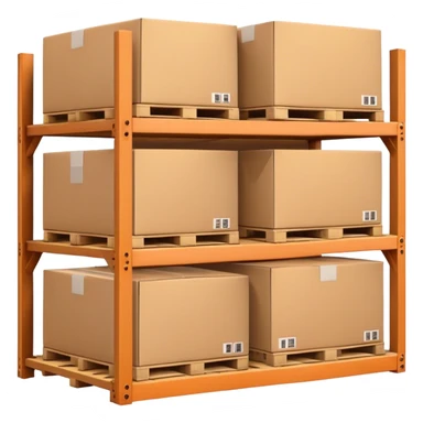 warehouse rack with pallets with paper box sticker