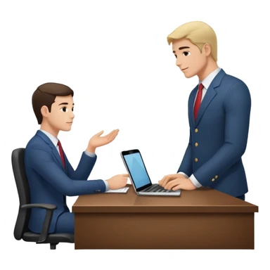 une image de 3/4 avec un recruteur à son bureau PAS DE FACE DE 3/4! qui regarde un candidat assis en face de lui. le recruteur est à droite sticker