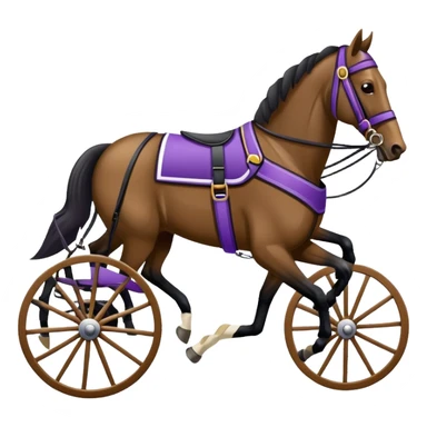 An emoji of a harness racing horse. The sulky is black and behind the horse and attached to the horse’s harness. THere should be a driver dressed in purple and seated in the sulky. sticker
