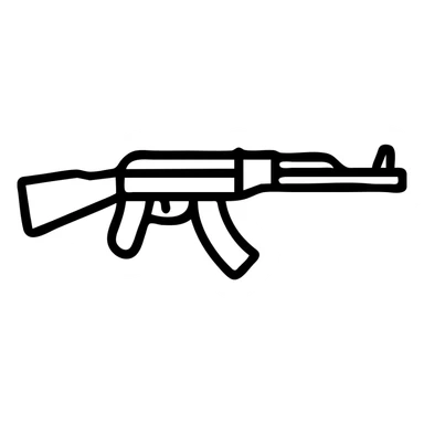 AK-47 rifle as a simple, modern icon, minimal details, clean lines, easily recognizable silhouette sticker